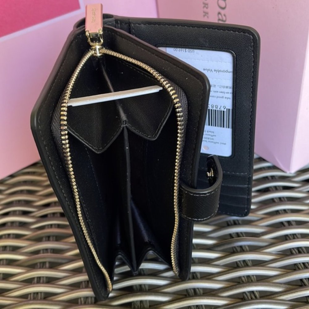 Kate Spade Madison Medium Compact Bifold Wallet Black NWT - Picture 7 of 15